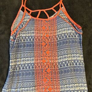 Skies Are Blue Geometric Orange and Blue Camisole